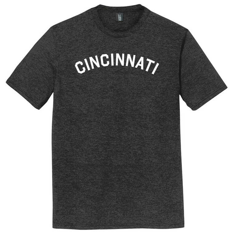 Cincinnati Text White Font Mens Tri-Blend DTG T-shirt - Black Heather