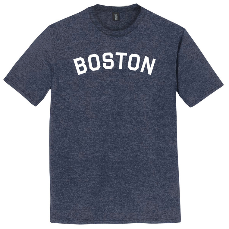 Boston Text White Font Mens Tri-Blend DTG T-shirt - Navy Blue Heather