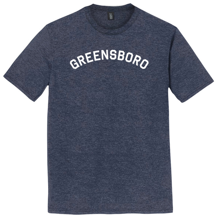 Greensboro Text White Font Mens Tri-Blend DTG T-shirt - Navy Blue Heather