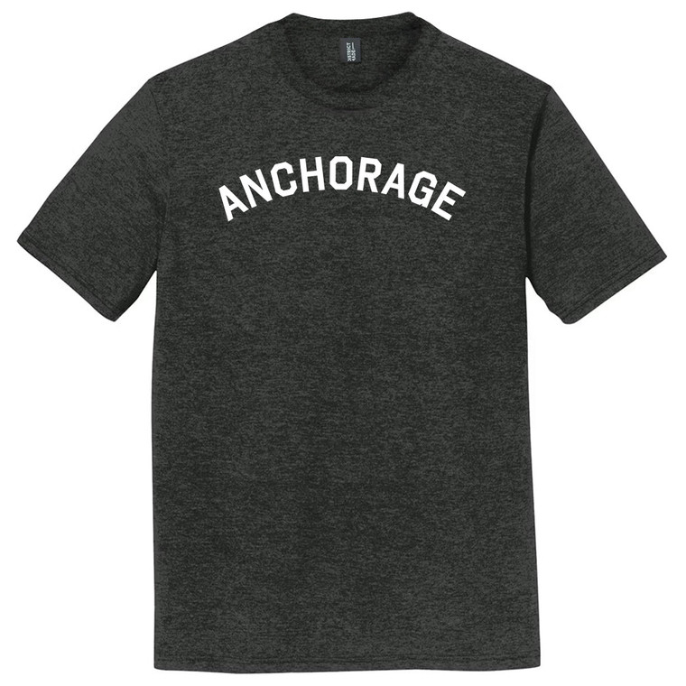Anchorage Text White Font Mens Tri-Blend DTG T-shirt - Black Heather