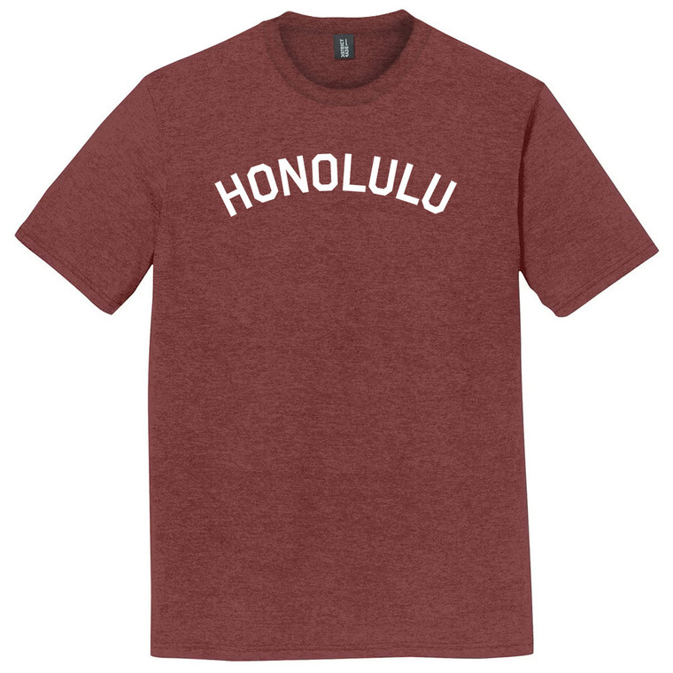 Honolulu Text White Font Mens Tri-Blend DTG T-shirt - Maroon Heather