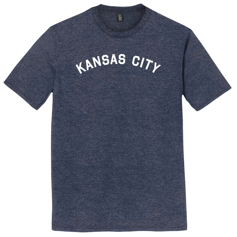 Kansas City Text White Font Mens Tri-Blend DTG T-shirt - Navy Blue Heather