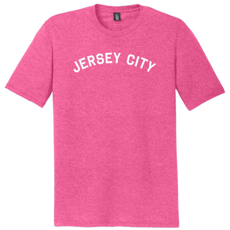 Jersey City Text White Font Mens Tri-Blend DTG T-shirt - Fuchsia Heather