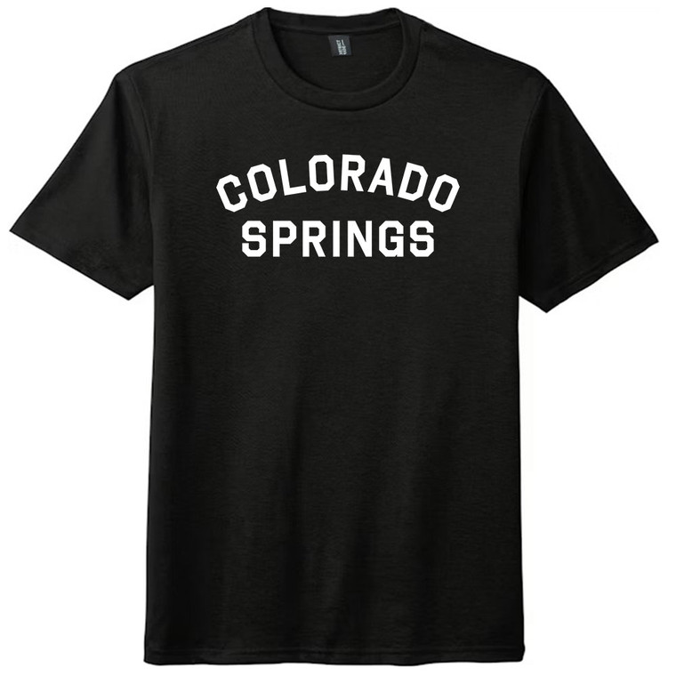 Colorado Springs Text White Font Mens Tri-Blend DTG T-shirt - Black Solid