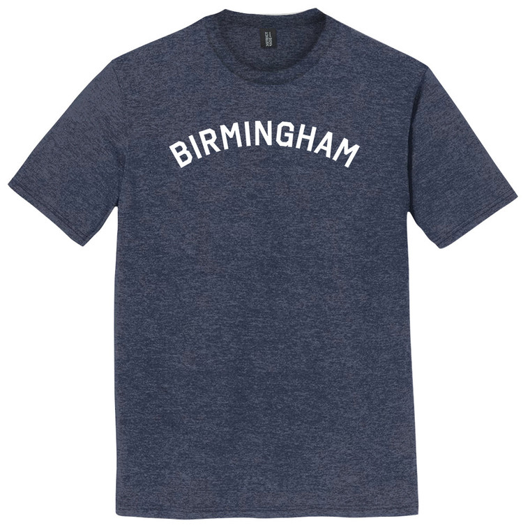 Birmingham Text White Font Mens Tri-Blend DTG T-shirt - Navy Blue Heather