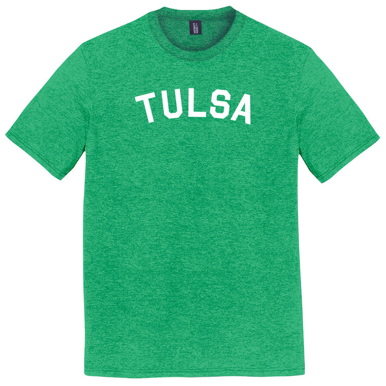 Tulsa Text White Font Mens Tri-Blend DTG T-shirt - Green Kelly