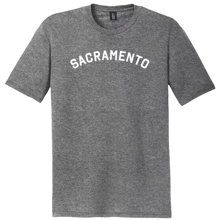 Sacramento Text White Font Mens Tri-Blend DTG T-shirt - Grey Heather