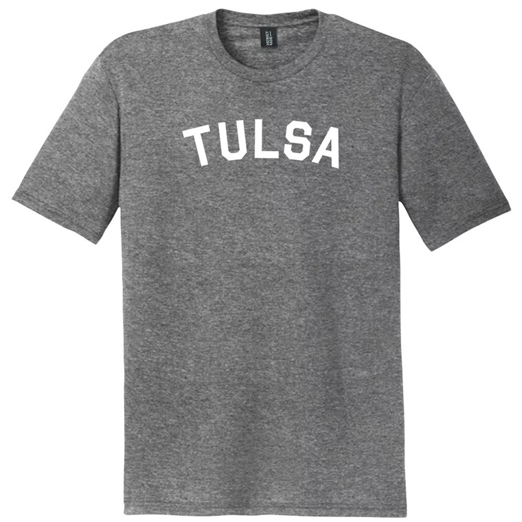 Tulsa Text White Font Mens Tri-Blend DTG T-shirt - Grey Heather