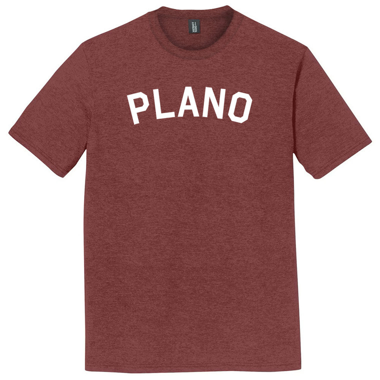Plano Text White Font Mens Tri-Blend DTG T-shirt - Maroon Heather