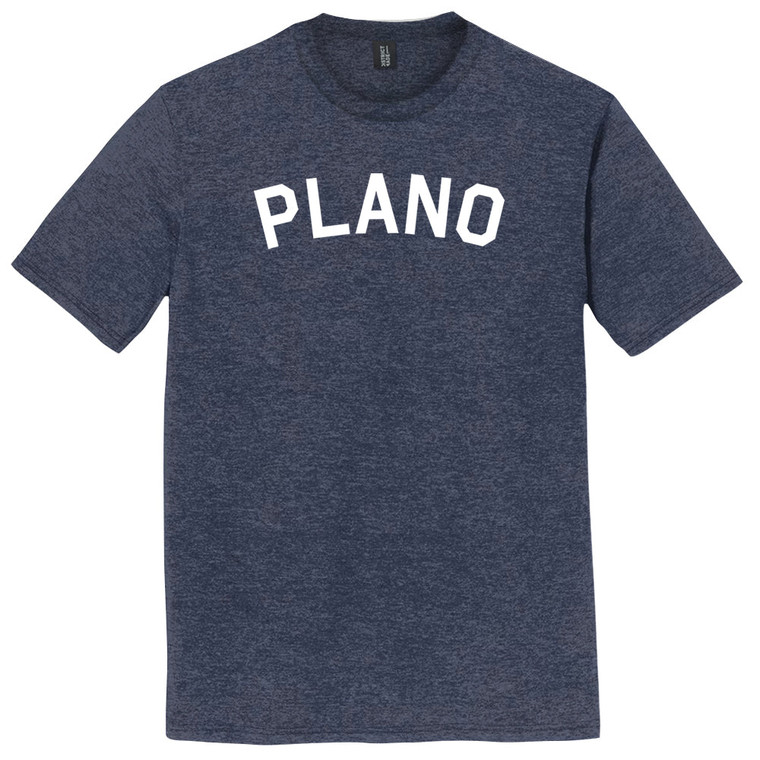 Plano Text White Font Mens Tri-Blend DTG T-shirt - Navy Blue Heather