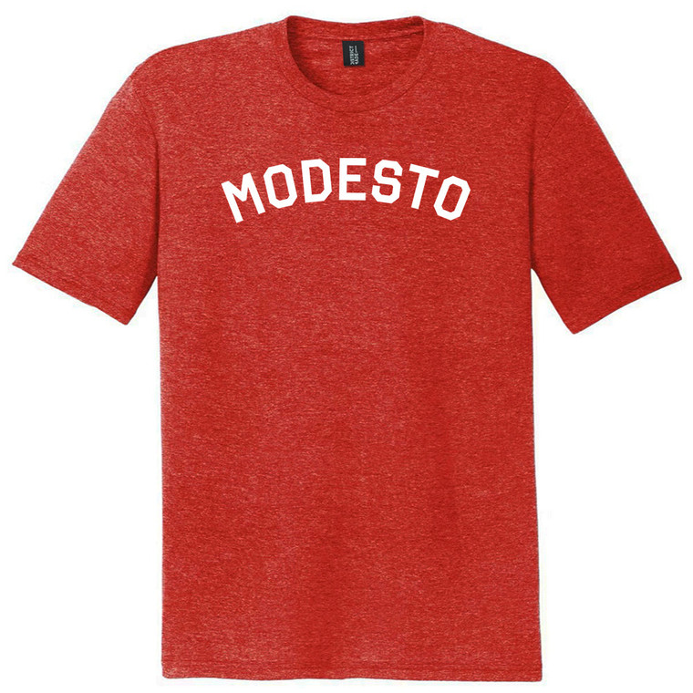 Modesto Text White Font Mens Tri-Blend DTG T-shirt - Red Heather
