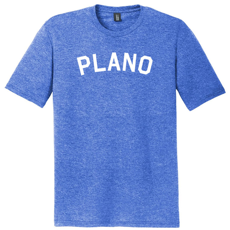 Plano Text White Font Mens Tri-Blend DTG T-shirt - Royal Blue Heather