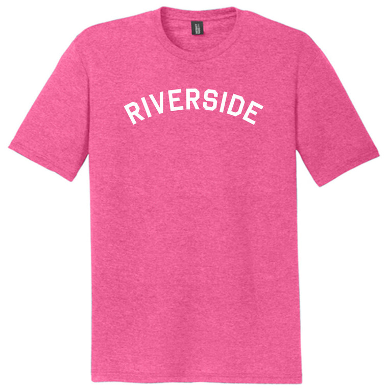 Riverside Text White Font Mens Tri-Blend DTG T-shirt - Fuchsia Heather