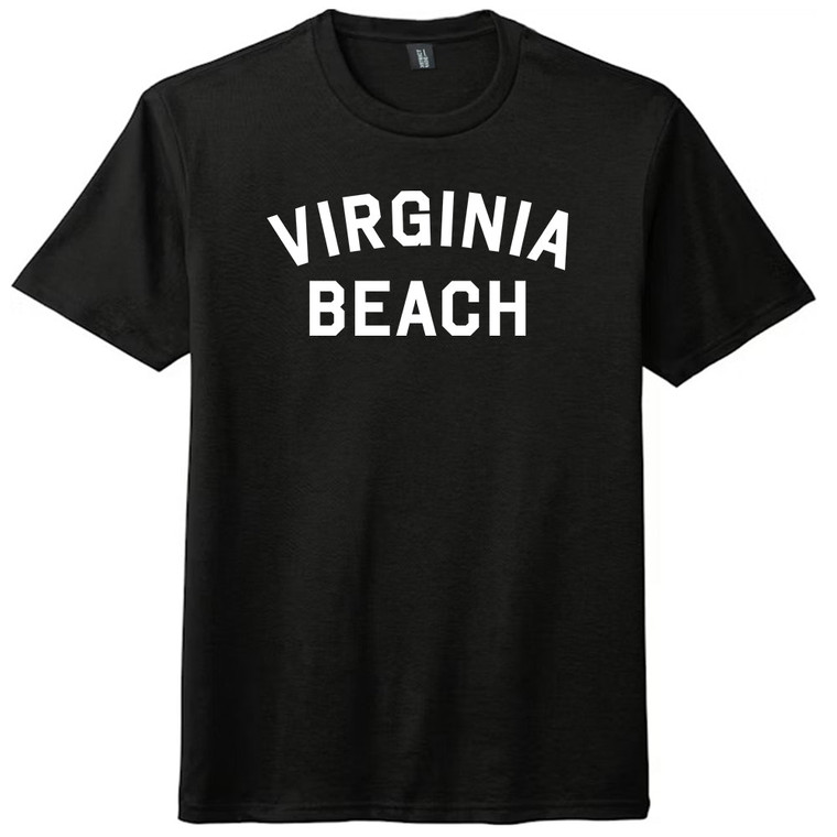 Virginia Beach Text White Font Mens Tri-Blend DTG T-shirt - Black Solid
