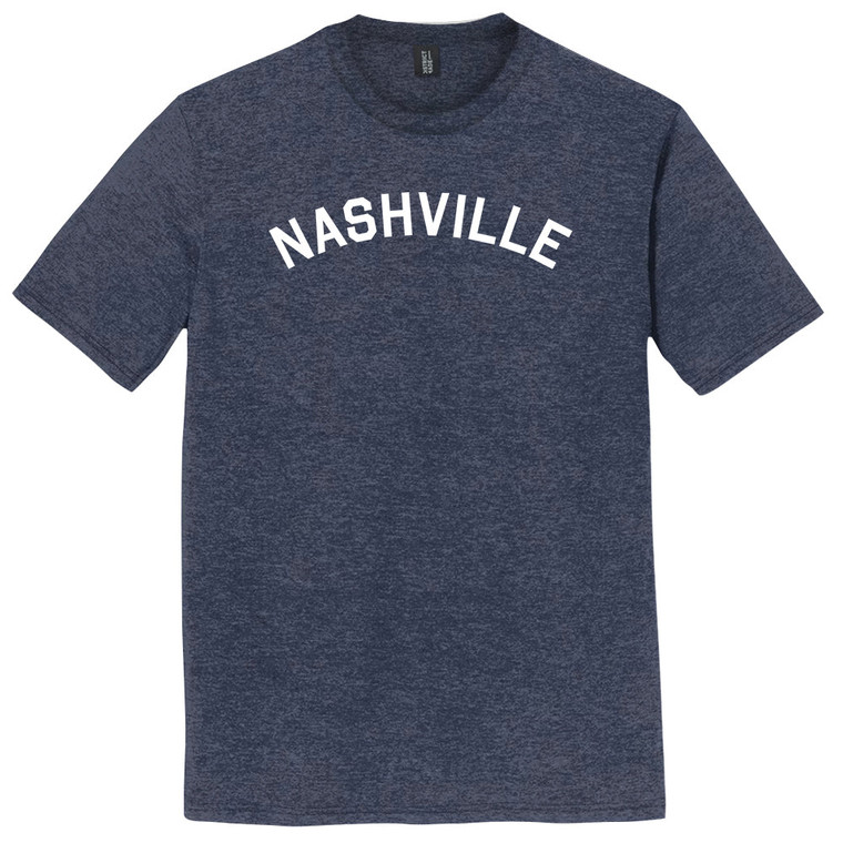 Nashville Text White Font Mens Tri-Blend DTG T-shirt - Navy Blue Heather Heather