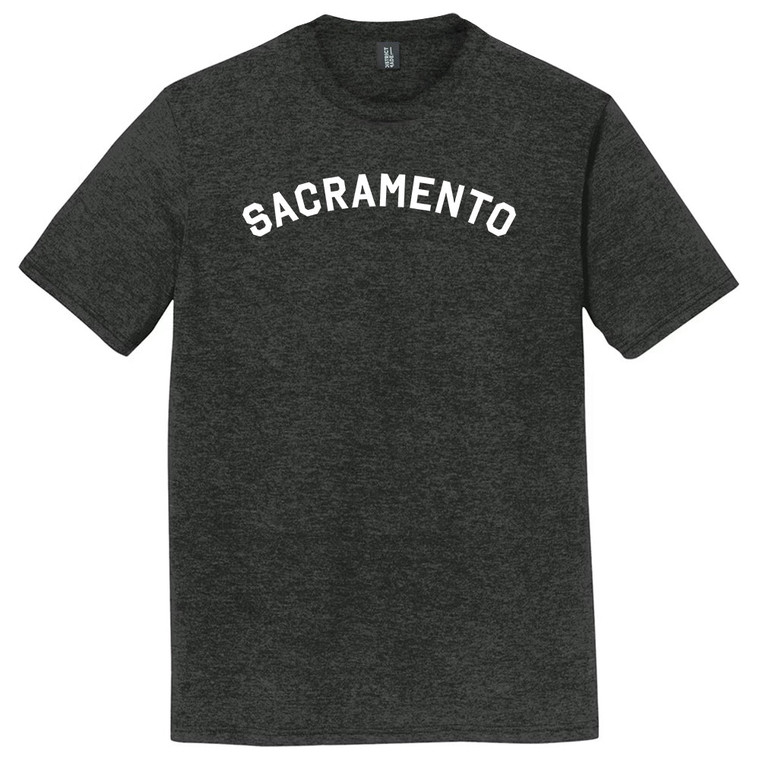 Sacramento Text White Font Mens Tri-Blend DTG T-shirt - Black Heather