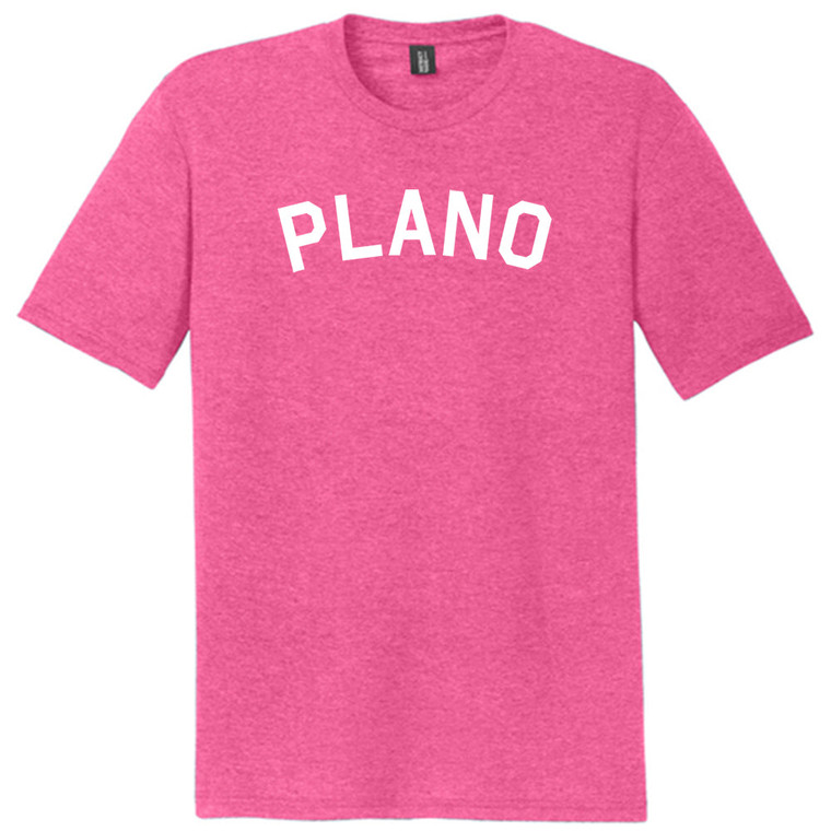 Plano Text White Font Mens Tri-Blend DTG T-shirt - Fuchsia Heather
