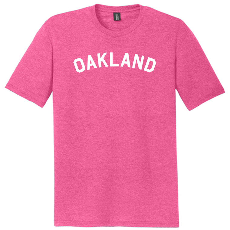Oakland Text White Font Mens Tri-Blend DTG T-shirt - Fuchsia Heather