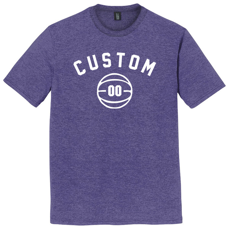Custom Text Name Arched White Font With Custom Number In Basketball Mens Tri-Blend DTG T-shirt - Purple Heather