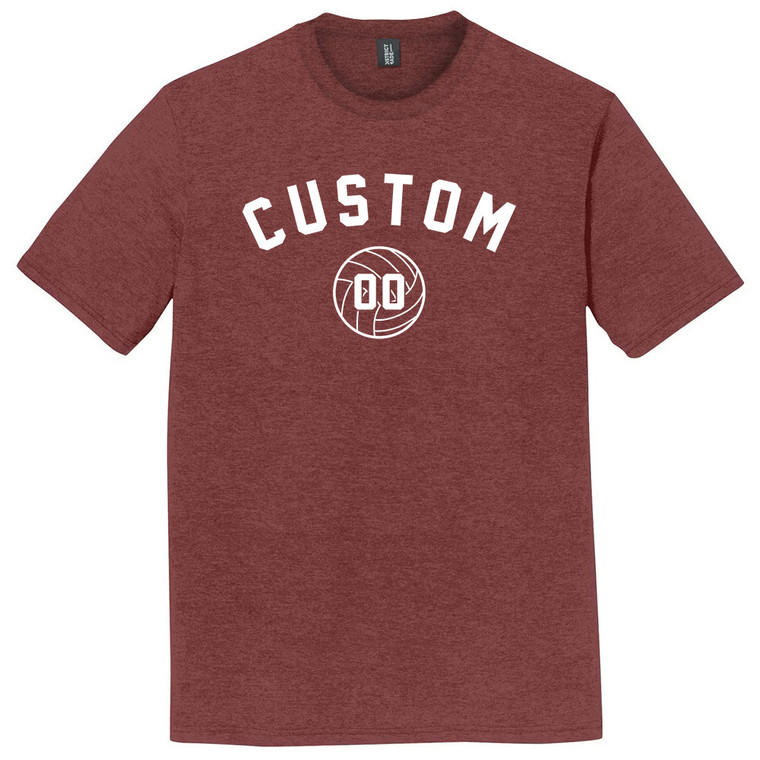 Custom Text Name Arched over Volleyball With Custom Number In Ball Mens Tri-Blend DTG T-shirt - Maroon Heather