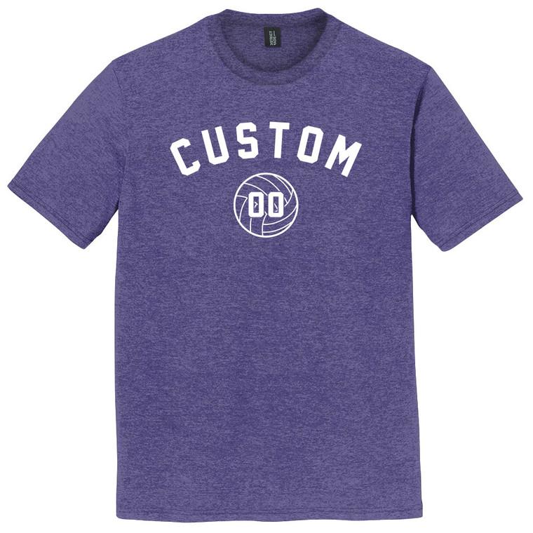 Custom Text Name Arched over Volleyball With Custom Number In Ball Mens Tri-Blend DTG T-shirt - Purple Heather