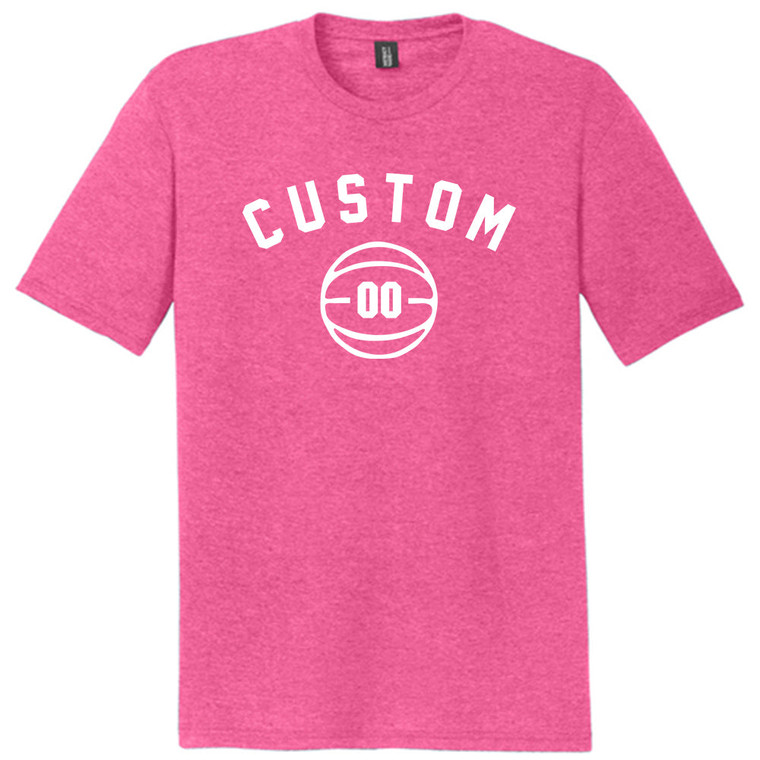 Custom Text Name Arched White Font With Custom Number In Basketball Mens Tri-Blend DTG T-shirt - Fuchsia Heather