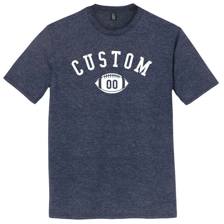 Custom Text Name Arched over Football With Custom Number In Ball Mens Tri-Blend DTG T-shirt - Navy Blue