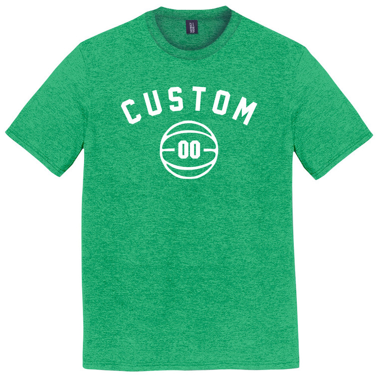 Custom Text Name Arched White Font With Custom Number In Basketball Mens Tri-Blend DTG T-shirt - Green Kelly