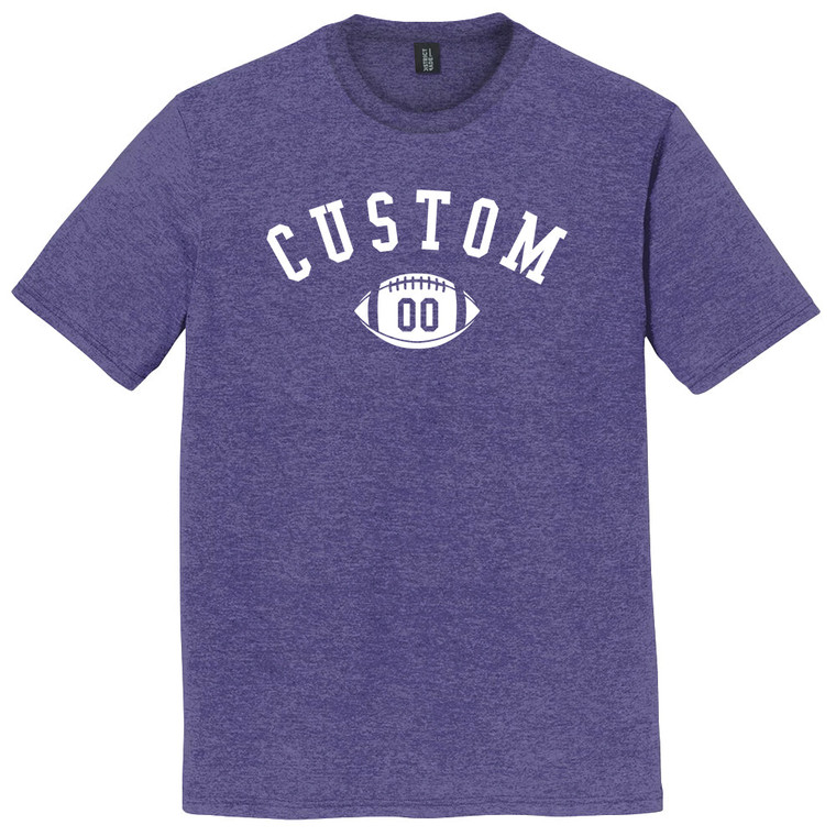 Custom Text Name Arched over Football With Custom Number In Ball Mens Tri-Blend DTG T-shirt - Purple Heather