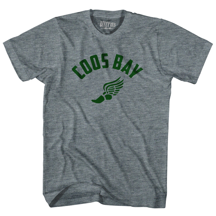 Coos Bay Running Winged Foot T-Shirt - Athletic Grey and Black Lettering Tri-Blend - Youth Medium - Final Sale - M1