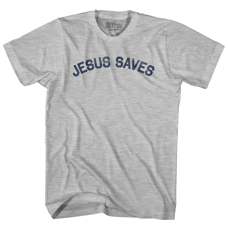 Jesus Saves Cotton T-Shirt - Grey Heather - Large - Final Sale - M1