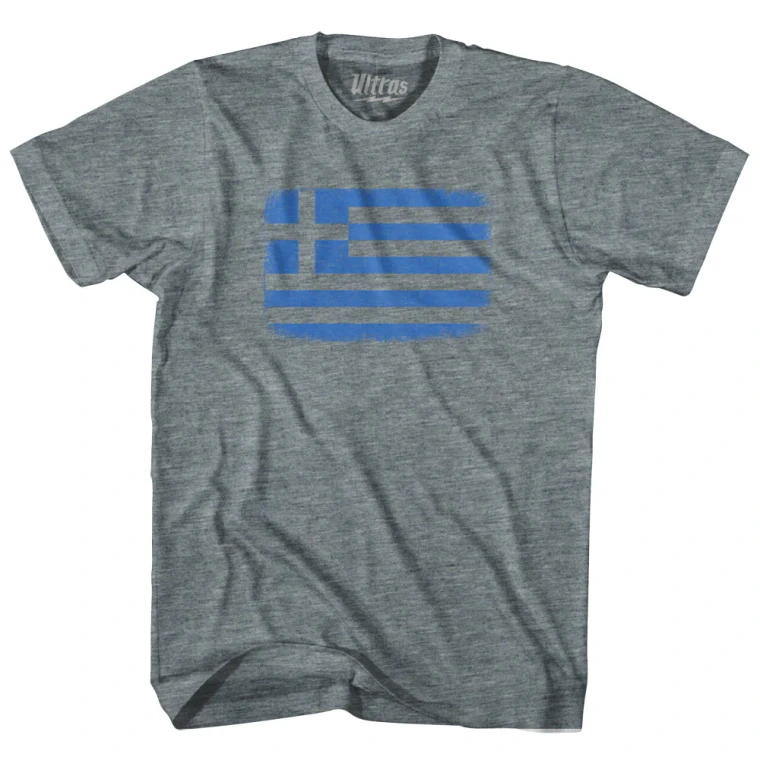 Greece Country Flag T-Shirt - Athletic Grey Tri-Blend - Medium - Final Sale - M1