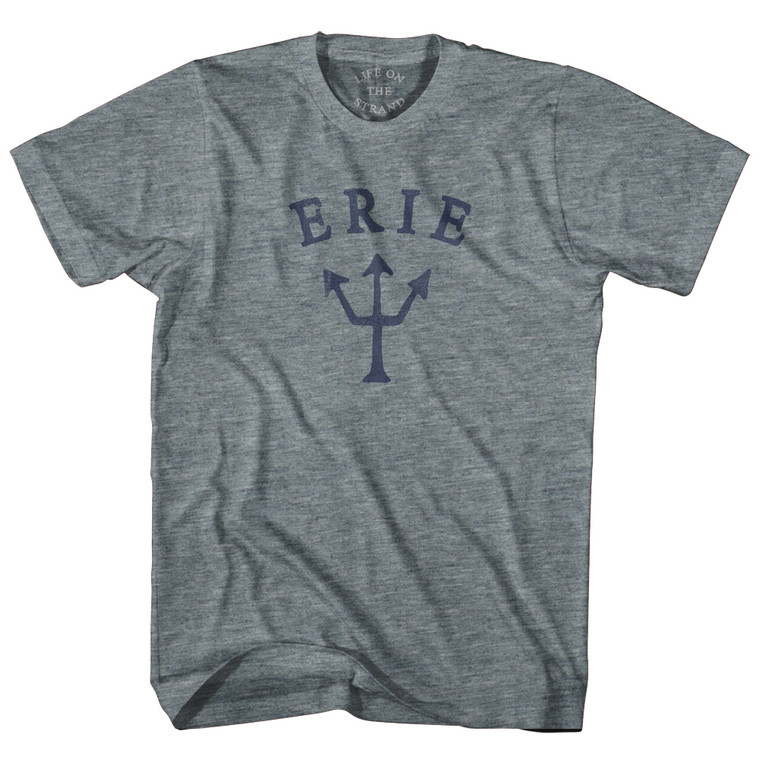 Pennsylvania Erie Trident T-Shirt - Athletic Grey and Green Lettering Tri-Blend - XL - Final Sale - M4