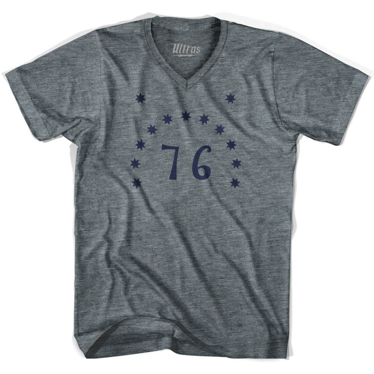 American USA Bennington Flag V-Neck T-Shirt - Athletic Grey Tri-Blend - Medium - Final Sale - M8