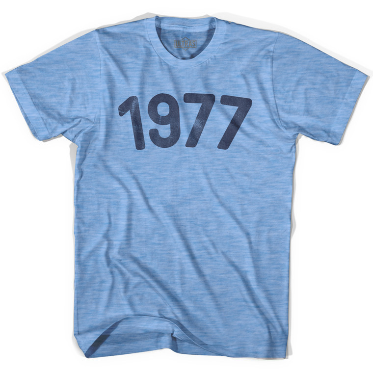 1977 Year Celebration T-Shirt - Athletic Blue with Black Lettering Tri-Blend - Men's Medium - Final Sale - M13