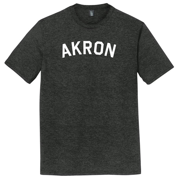 Akron Text White Font Mens Tri-Blend DTG T-shirt - Black Heather