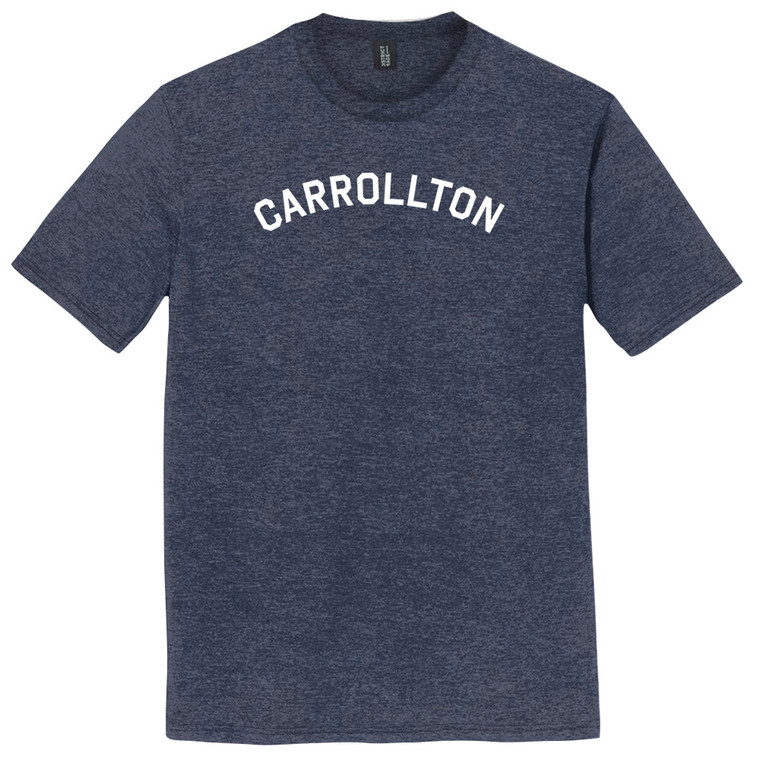 Carrollton Text White Font Mens Tri-Blend DTG T-shirt - Navy Blue Heather