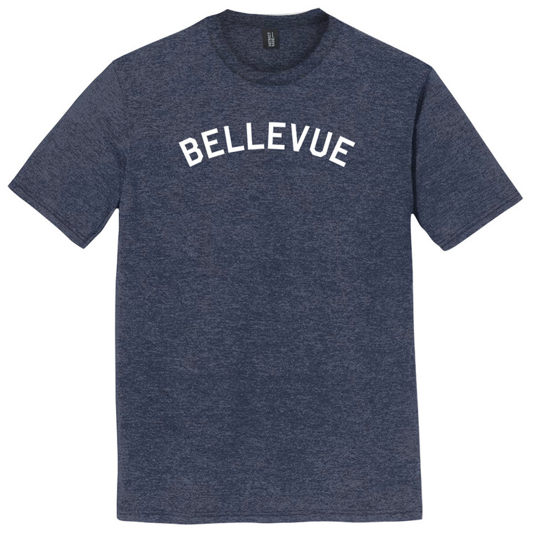 Bellevue Text White Font Mens Tri-Blend DTG T-shirt - Navy Blue Heather