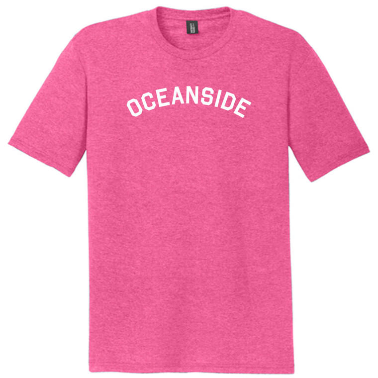 Oceanside Text White Font Mens Tri-Blend DTG T-shirt - Fuchsia Heather
