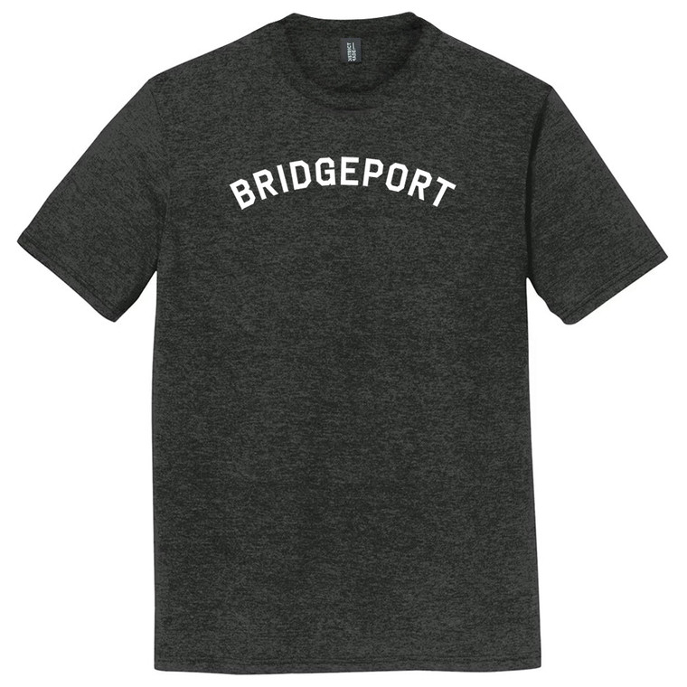 Bridgeport Text White Font Mens Tri-Blend DTG T-shirt - Black Heather