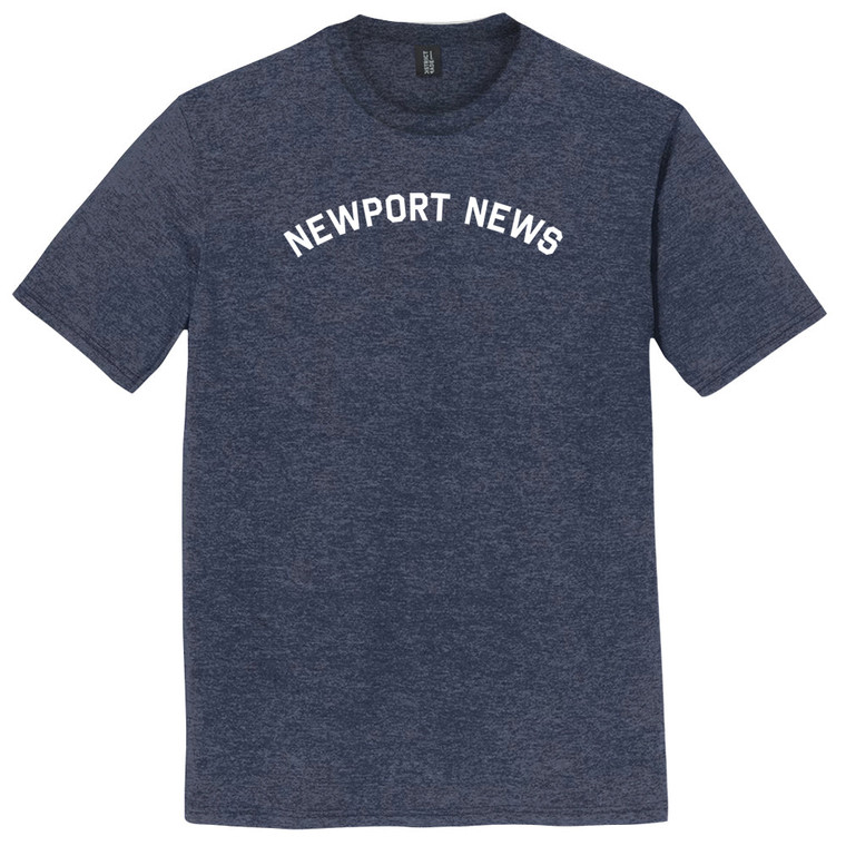Newport News Text White Font Mens Tri-Blend DTG T-shirt - Navy Blue Heather