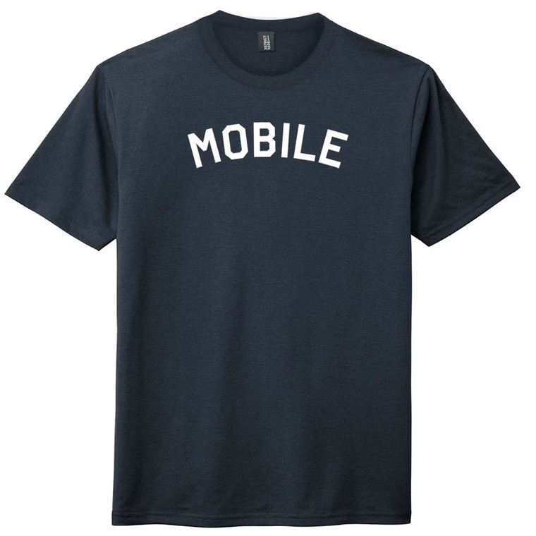 Mobile Text White Font Mens Tri-Blend DTG T-shirt - Navy Blue Solid