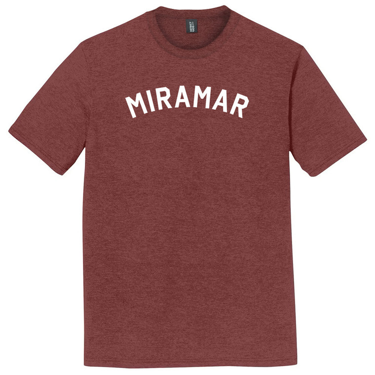 Miramar Text White Font Mens Tri-Blend DTG T-shirt - Maroon Heather