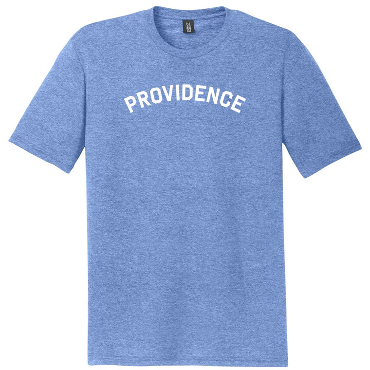 Providence Text White Font Mens Tri-Blend DTG T-shirt - Blue Heather