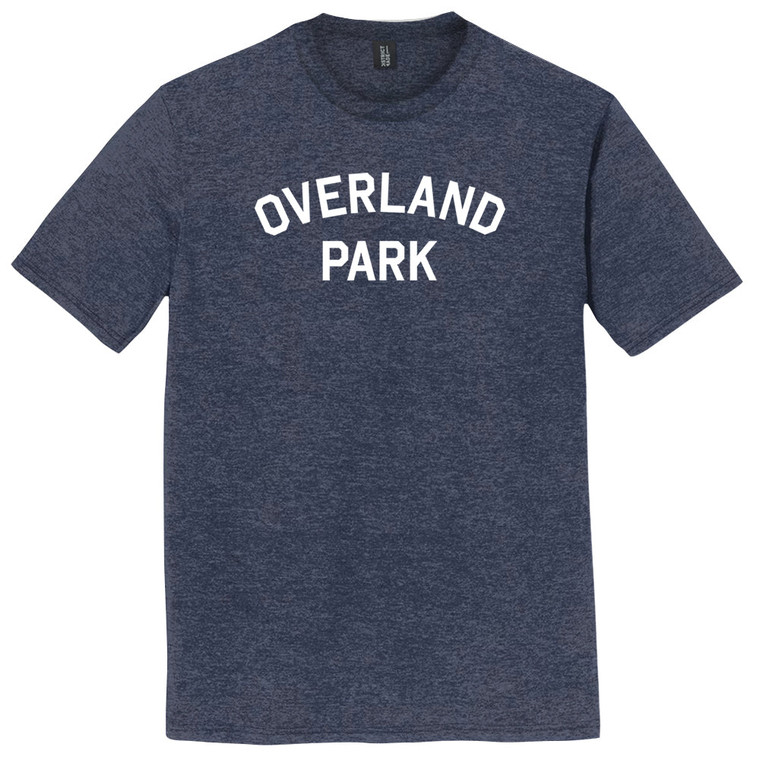 Overland Park Text White Font Mens Tri-Blend DTG T-shirt - Navy Blue Heather