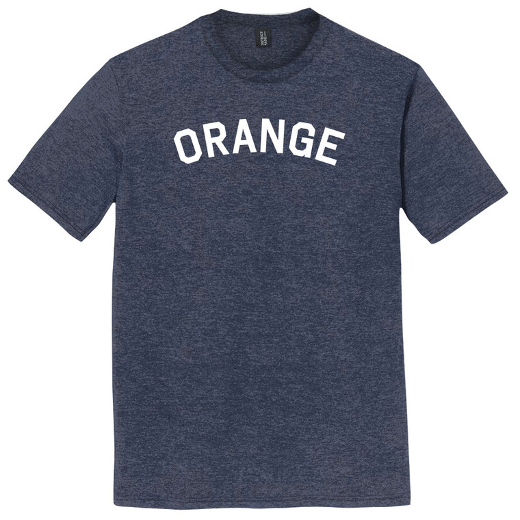 Orange Text White Font Mens Tri-Blend DTG T-shirt - Navy Blue Heather