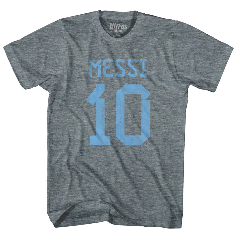 Messi 10 T-shirt - Athletic Grey Tri-blend Dark Blue Print - Youth Large - Final Sale - M17