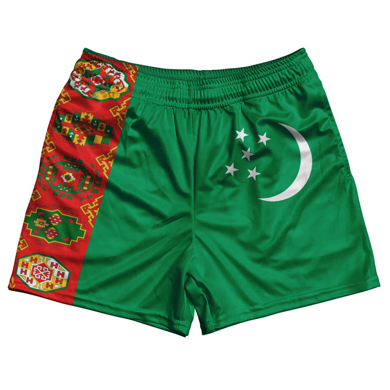 Turkmenistan Country Flag Rugby Shorts - Green & Red & White