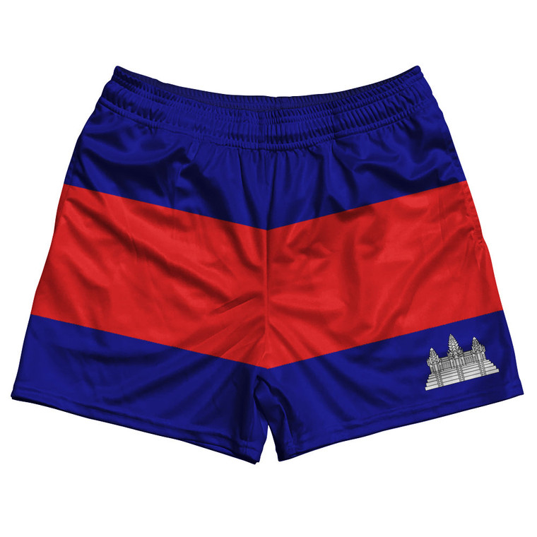 Cambodia Country Flag Rugby Shorts - Blue & Red & White