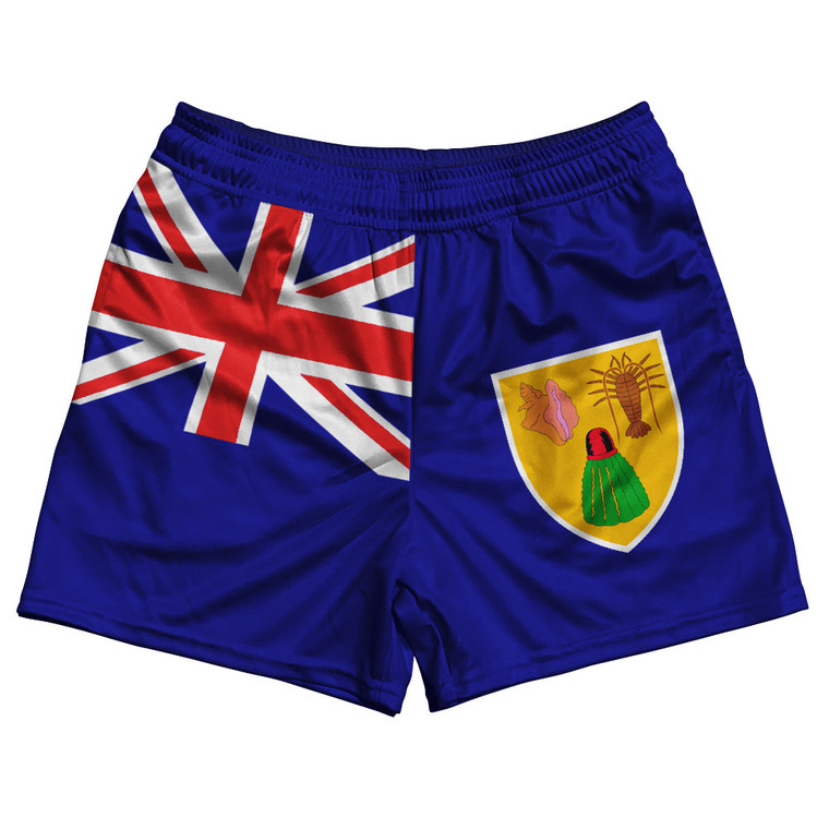Turks And Caicos Islands Country Flag Rugby Shorts - Blue & White & Red
